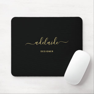 Moderne elegante Black Gold Monogram Script Girly Mousepad