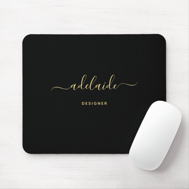 Moderne elegante Black Gold Monogram Script Girly Mousepad (Mit Mouse)