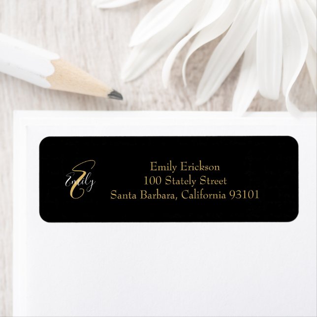 Moderne elegante Black Gold Monogram Script Name (Insitu)