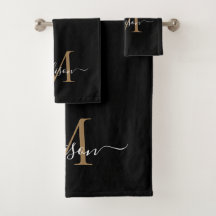 Moderne elegante Black Gold Monogram Script Name