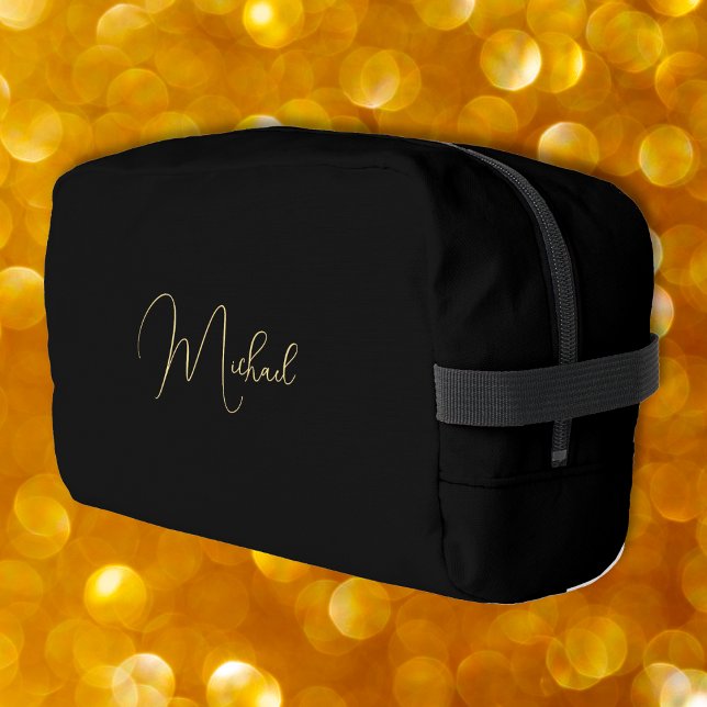 Moderne elegante Black Gold Monogram Travel Cosmet Waschbeutel (Modern Elegant Black Gold Monogram Travel Cosmetic Dopp Kit)