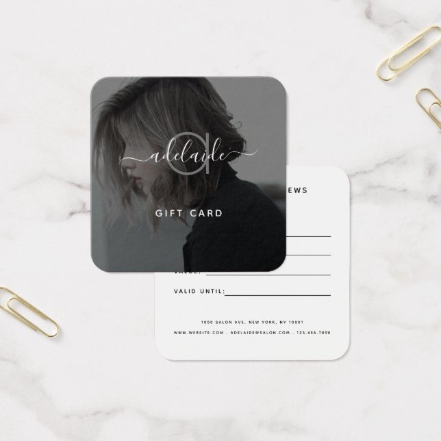 Moderne elegante Black Monogram Foto Gift Card (Büro)