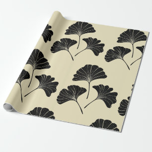 Moderne, elegante Blätter aus schwarz und beige G Geschenkpapier