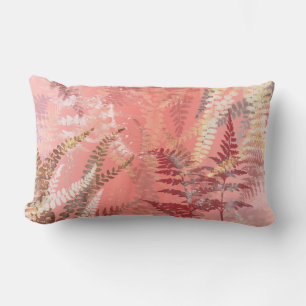 Moderne, elegante Blätter mit korallenrosa Fern Lendenkissen