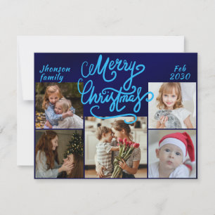 Moderne elegante blaue fünf-Foto-Collage Weihnacht Feiertagskarte