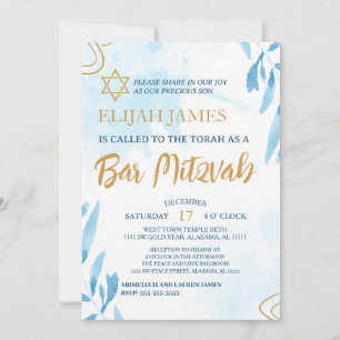 Moderne elegante blaue goldene Davidstern Bar Mitz Einladung