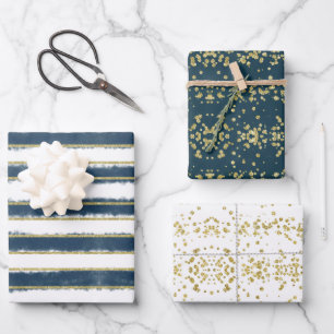 Moderne elegante blaue goldene Weihnachtsfeiertage Geschenkpapier Set