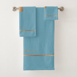 Moderne, elegante, blaue goldfarbene mit Monogramm Badhandtuch Set