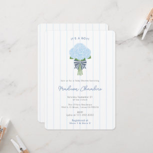 Moderne elegante blaue Hortensien Baby Boy Shower Einladung