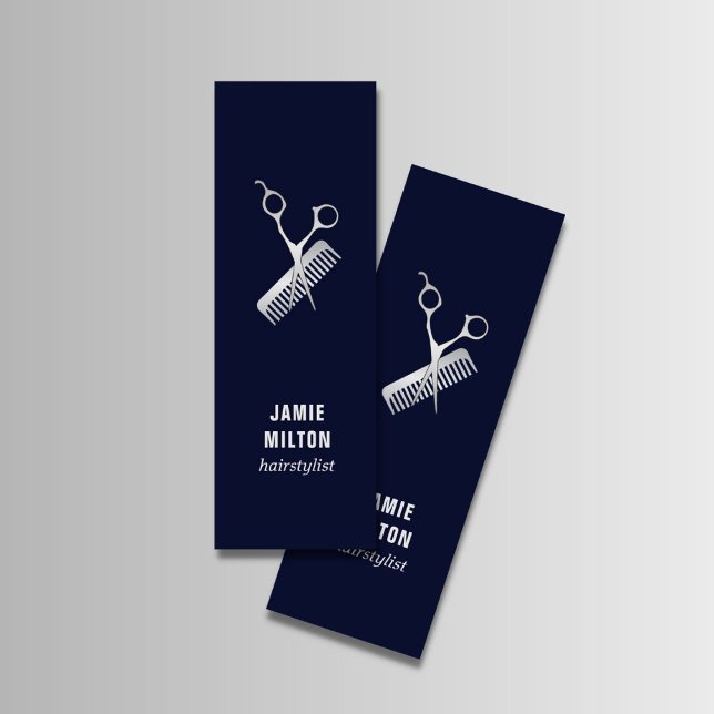 Moderne Elegante blaue Imitate Silberschere Kamm Mini Visitenkarte (Von Creator hochgeladen)