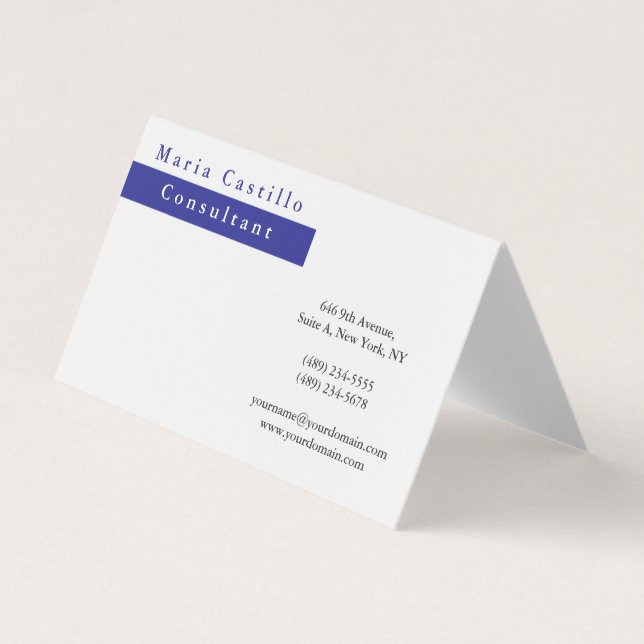 Moderne Elegante Blaue Minimalistische Visitenkart Visitenkarten (Vorderseite)