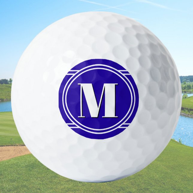 Moderne elegante blaue Monogramm Golfball (Von Creator hochgeladen)