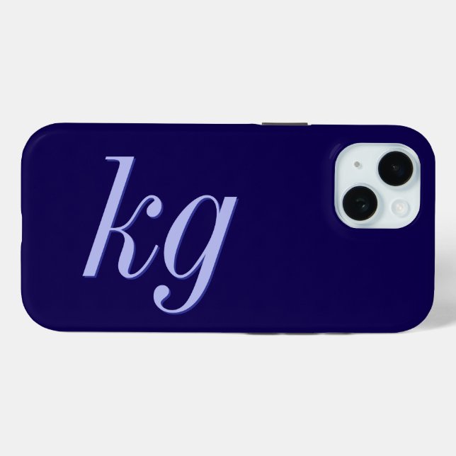 Moderne elegante blaue Monogramm-Initialen Case-Mate iPhone Hülle (Rückseite (Horizontal))