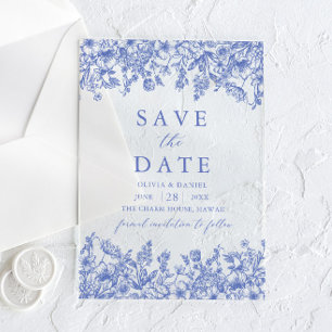 Moderne elegante blaue vintage-florale Save-the-Da Acryleinladungen