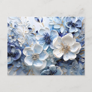 Moderne elegante blaue weiße botanische Blumen Ankündigungspostkarte