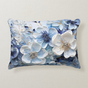 Moderne elegante blaue weiße botanische Blumen Dekokissen