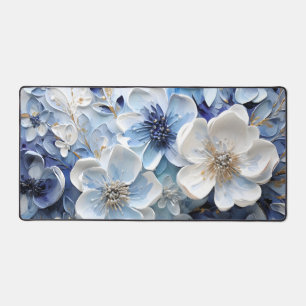 Moderne elegante blaue weiße botanische Blumen Schreibtischunterlage