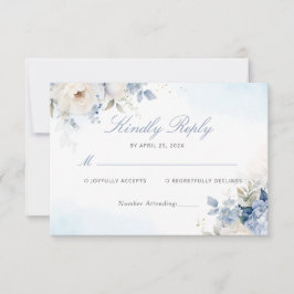 Moderne elegante Blue Floral Wedding RSVP Card