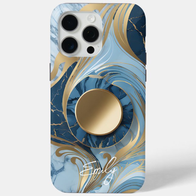 Moderne Elegante Blue Gold Marmor Case-Mate iPhone Hülle (Rückseite)