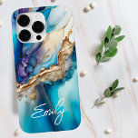 Moderne Elegante Blue Gold Marmor Personalisiert N Case-Mate iPhone 14 Pro Max Hülle<br><div class="desc">Moderne Elegant Blue Gold Marble Personalisiert Name iPhone 14 Pro Max Hüllen bietet Ihren personalisierten Namen in einer eleganten Kalligraphie Schrift Typografie auf einem modernen blauen und goldenen Marmorhintergrund. Perfektes Geschenk für sie zum Geburtstag,  Mutter zum Muttertag,  Schwester oder Bestie für Weihnachten und Feiertage. Entworfen von ©Evco Studio www.zazzle.com/store/evcostudio</div>