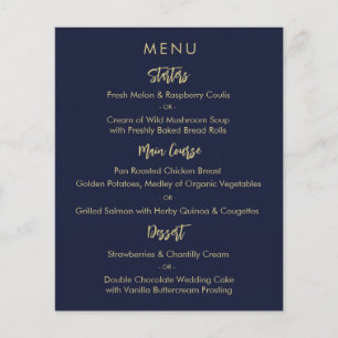 Moderne elegante Blue Gold Wedding Menu Card Flyer