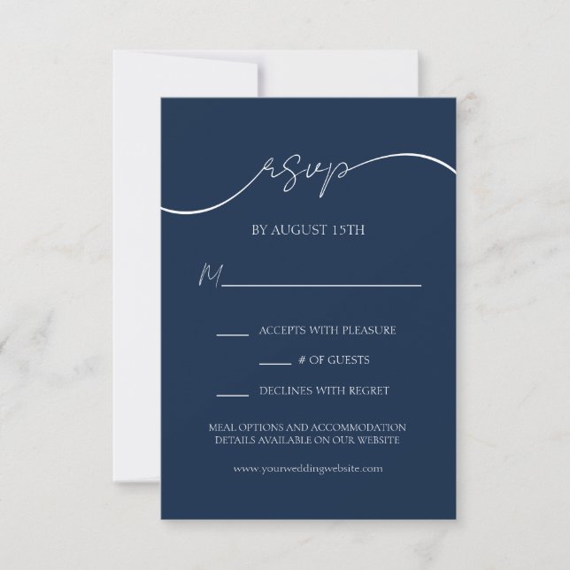 Moderne elegante Blue Script Wedding RSVP Card (Vorderseite)