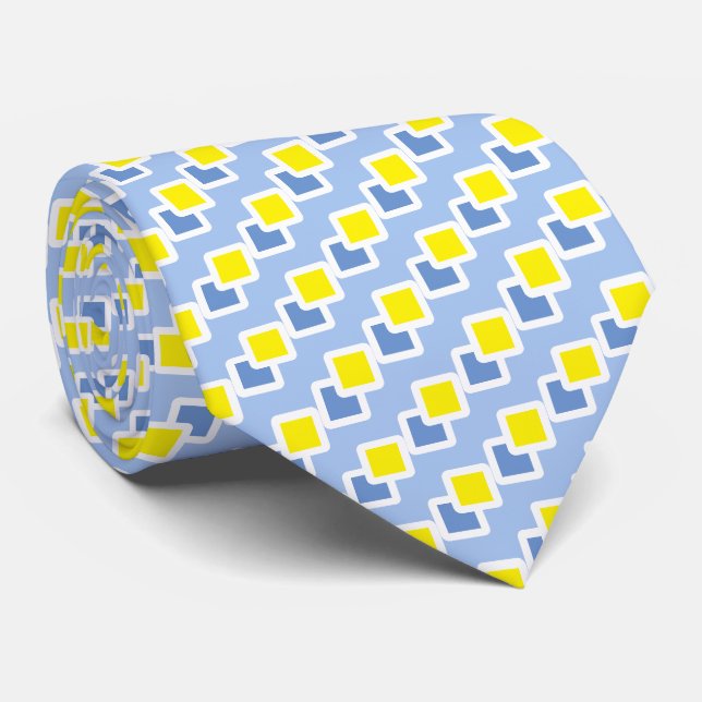 Moderne elegante Blue & Yellow Plätze auf hellblau Krawatte (Gerollt)