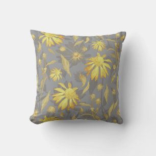 Moderne, elegante Blume aus goldgelbem grauem Kon Kissen