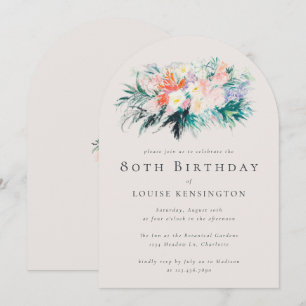 Moderne elegante Blume Bouquet 80. Geburtstag Einladung