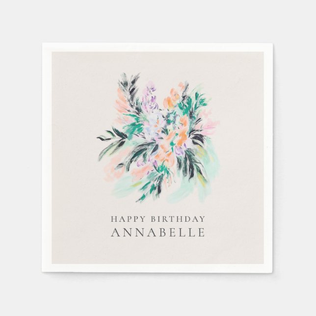 Moderne elegante Blume Bouquet Happy Birthday Serviette (Vorderseite)