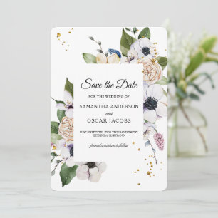 Moderne elegante Blumen- und Goldtropfen Save The Date