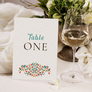 Moderne elegante Blumenkranz-Hochzeitstisch-Nummer Einladung