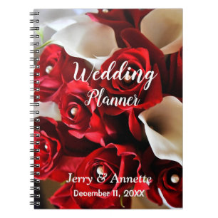 Moderne elegante Blumenroter Blume Hochzeitsplaner Notizblock