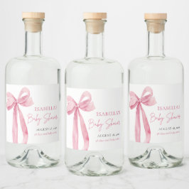 Moderne elegante Blush Pink Bow Ribbon Babydusche Alkoholflaschenetikett