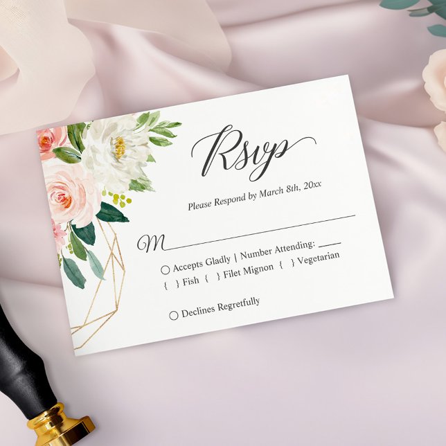 Moderne elegante Blush Pink Floral Wedding RSVP Ca (Von Creator hochgeladen)