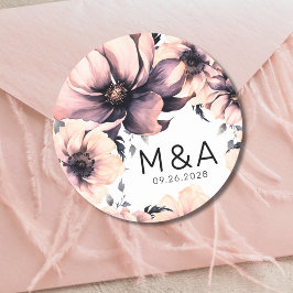 Moderne, elegante Blush Pink Floral Wedding Runder Aufkleber