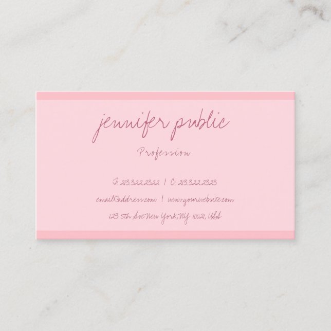 Moderne elegante Blush Pink Freehand Script Vorlag Visitenkarte (Vorderseite)