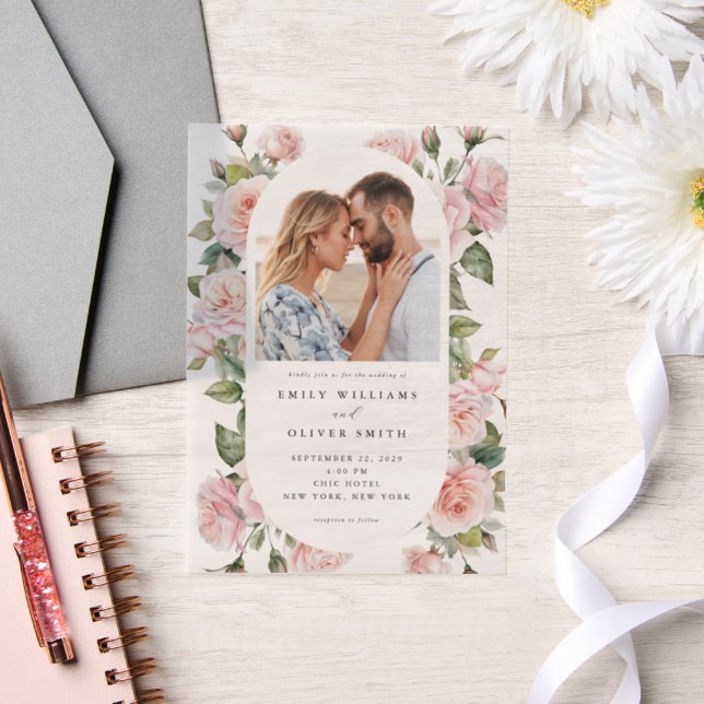 Moderne Elegante Blush Rose Foto Hochzeit (Hochzeit)