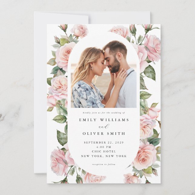 Moderne Elegante Blush Rose Foto Hochzeit Einladung (Vorderseite)