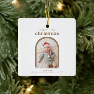 Moderne elegante Bogen-Foto-Babys erstes Weihnacht Keramikornament