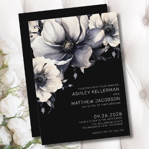 Moderne elegante Boho Black Floral Wedding Einladung