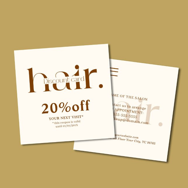 Moderne elegante Boho Brown Beauty Discount Card Rabattkarte (Von Creator hochgeladen)
