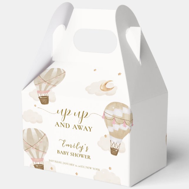Moderne elegante Boho Hot Air Ballon Babydusche Geschenkschachtel (Rückseite)