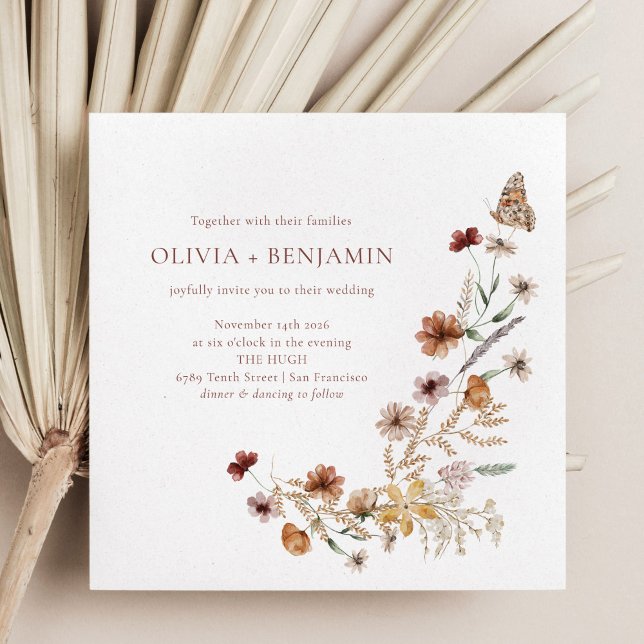 Moderne elegante Boho Natur-Wildblumen Hochzeiten Einladung (Von Creator hochgeladen)
