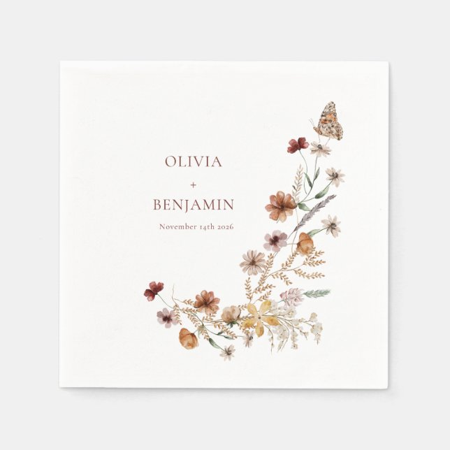 Moderne elegante Boho Natur-Wildblumen Hochzeiten Serviette (Vorderseite)