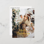 Moderne elegante botanische Aquarelltypografie Fo Folien Feiertagspostkarte<br><div class="desc">Modernes vollblütiges Foto elegante rustikale Aquarellfarben getrocknete botanische florale mutierte Farben Weihnachtskarte. Grün,  Jäger grün,  schwarz,  weiß und braun,  modern auf der Trend-Farbbahn.</div>