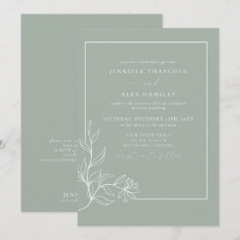Moderne elegante botanische Blätter QR Code Weddin Einladung