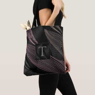 Moderne elegante botanische Linien Rosa Schwarz Tasche