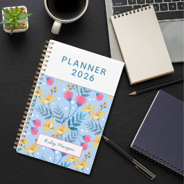 Moderne elegante botanische rosa blaue Blüten Planer