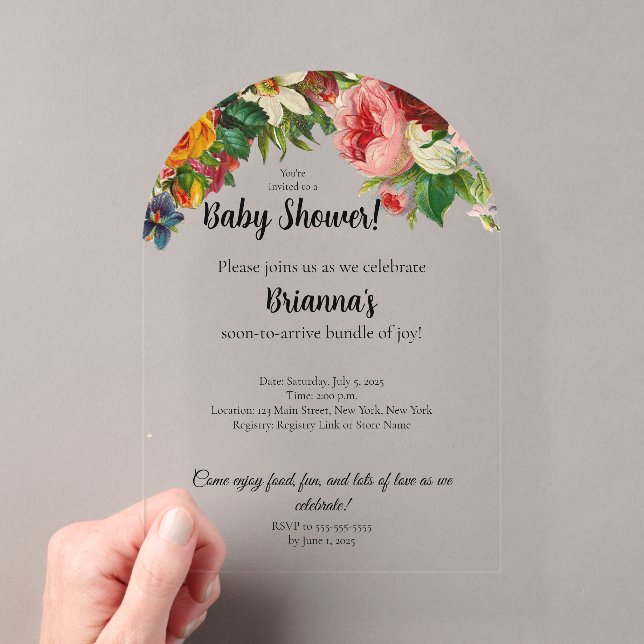 Moderne Elegante Bouquet Babydusche Acryleinladungen (Insitu (Handheld))